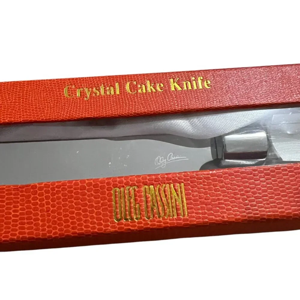 Oleg Cassini Clear Crystal Cake Knife In Orange Satin‎ Lined Gift Box